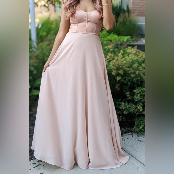 Best Part Of Me Blush Satin Bustier Maxi Dress - Picture 3 of 12